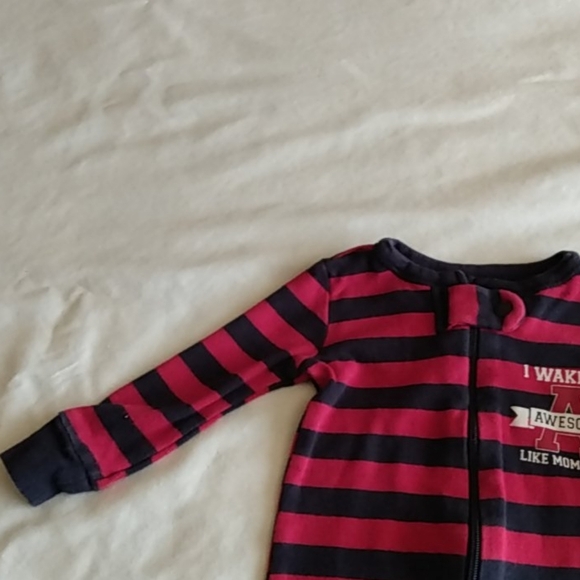 Baby Boys 0–3M Red Navy Striped Footed Pajamas - Picture 3 of 7